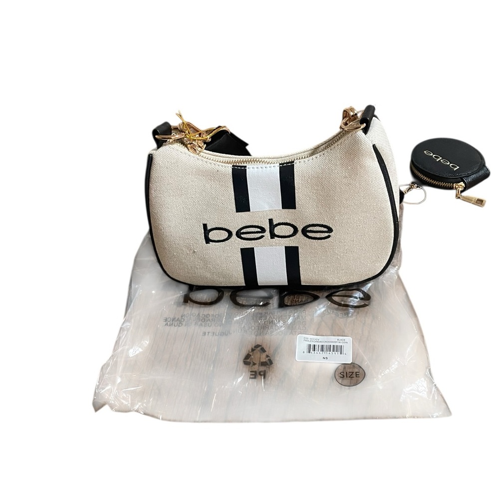 Bebe Elegant Black and Cream Shoulder Bag with coin purse